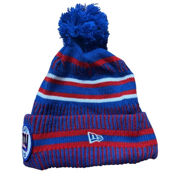 NFL New York Giants Blue White Red Wool Lined Pom Beanie Winter Hat - Picture 2 of 4